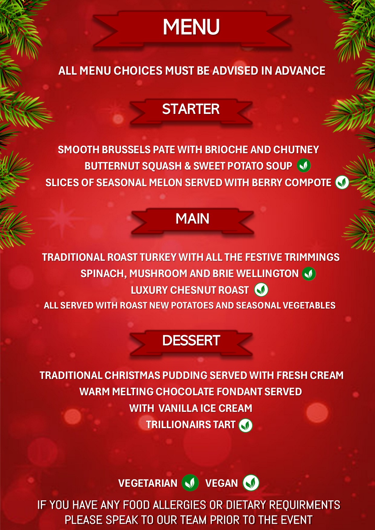 ultimate dinner menu